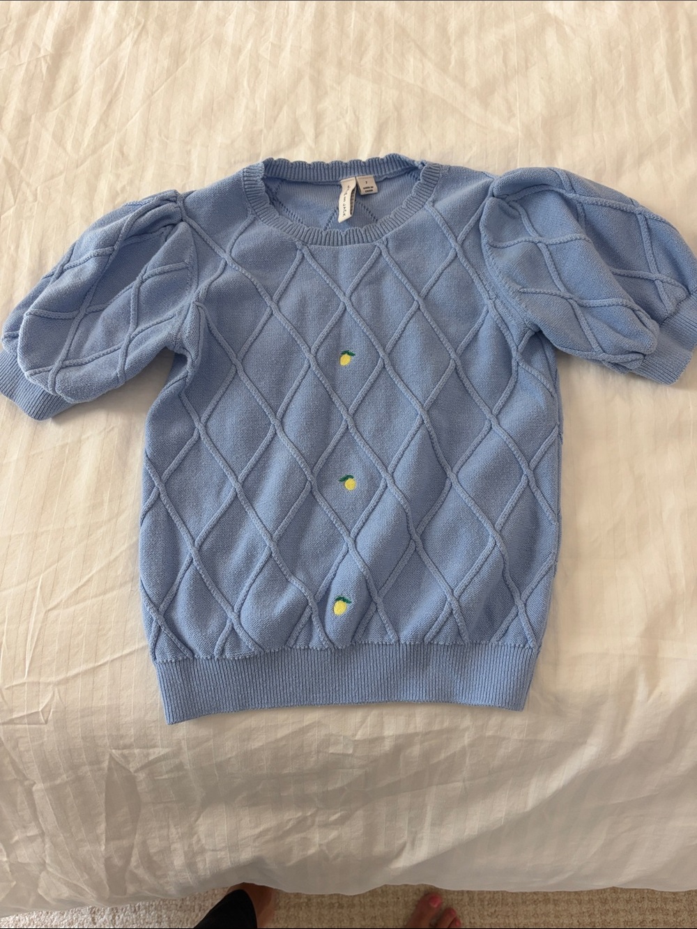 Janie and Jack Light Blue Diamond Knit Puff Sleeve Top